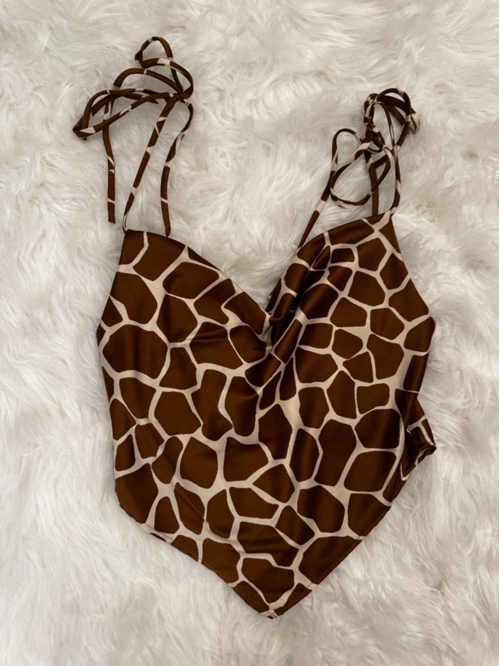 Audrey 3+1 Giraffe-Print Satin Cami in Brown and Cream - Picture 2 of 9
